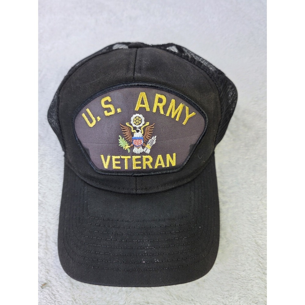 U.S. Army Veteran Trucker Hat Black Mesh Military Snapback Embroidered Cap